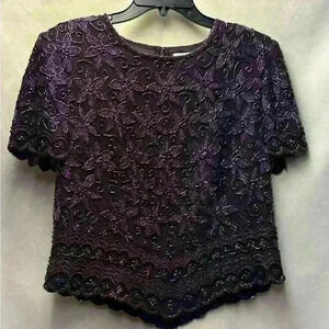 Adrianna Papell Vintage Boutique Glass Beaded Silk Top and Skirt Size 12